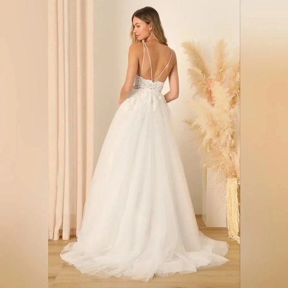 Lulus Height of Love White Embroidered Beaded Backless A-Line Gown Wedding - Picture 5 of 14